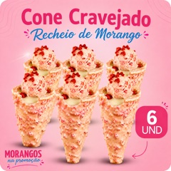 Seis cones cravejados com recheio de morango