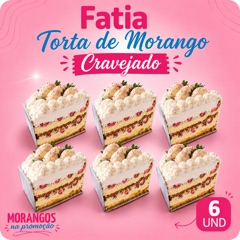 Seis fatias de torta de morango cravejado