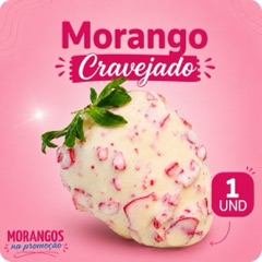 Um morango cravejado coberto de chocolate branco