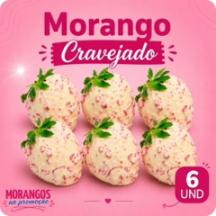 Seis morangos cravejados cobertos de chocolate branco